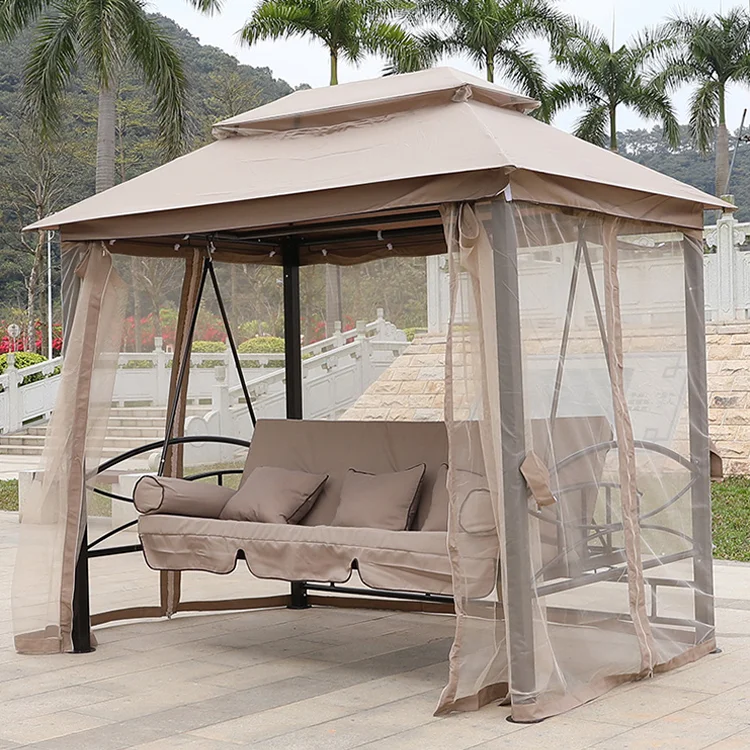 High Quality Garden Furniture 3 Person Outdoor Patio Swing Chair Bed Gazebo With Swing Mosquito Net