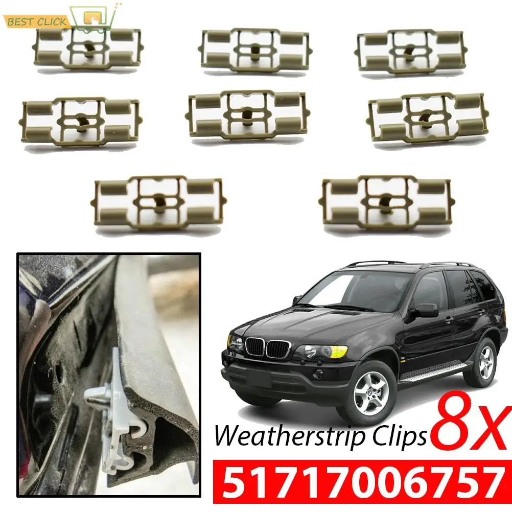 8Pcs Gray Weatherstrips Clips For BMW X5 E53 Door Seal Clip Front Rear 51717006757 Engine Hood Mounting Plastic Fastening Gasket