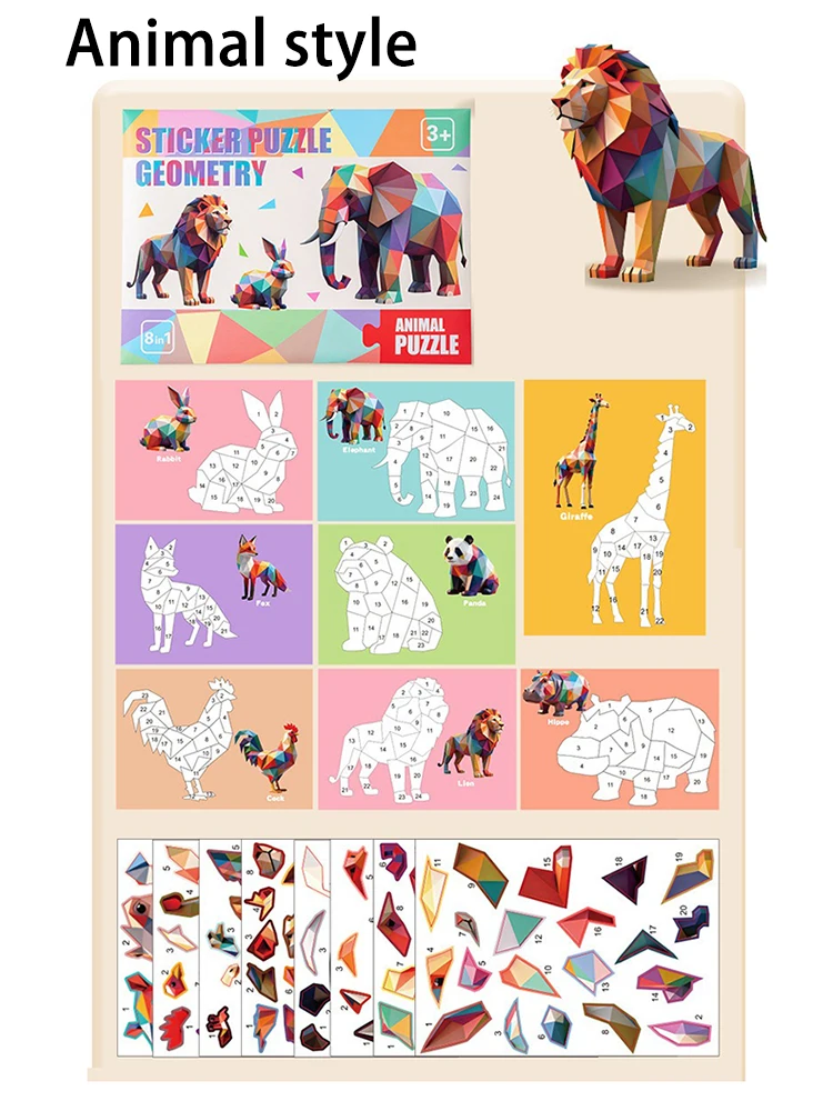 3D-Puzzle-Aufkleber DIY-Bastelsets Tier-Collage 5 Themen Zurück-zur-Schule-Geschenk Kreatives Lernset 9-teilig mit Clips – Detail 9