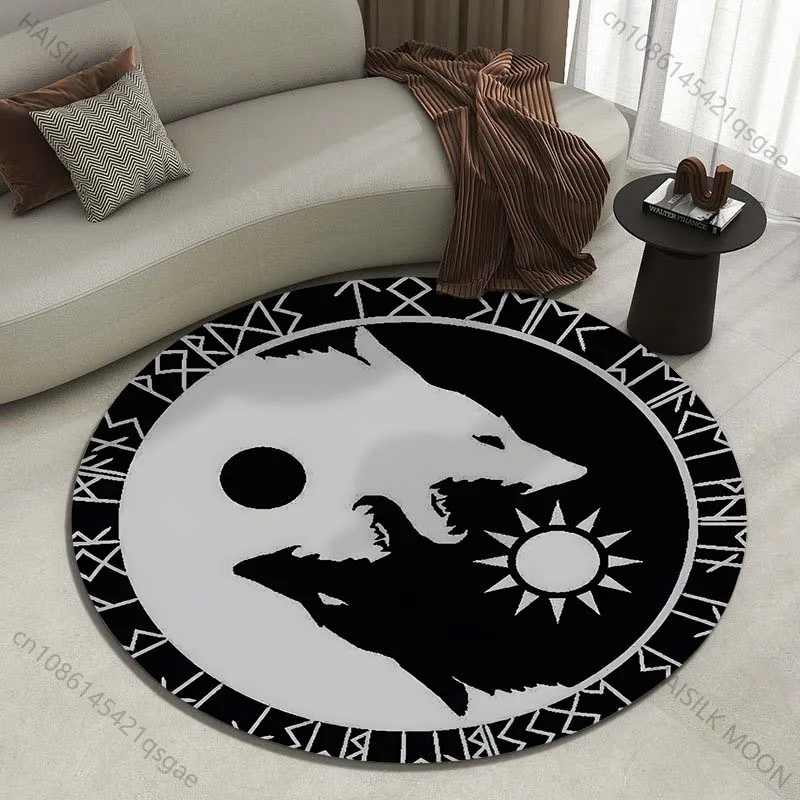 

Multiple sizes Wolf, sun, and moon design Print Round Carpet Living Room Bedroom Table Chair Sofa Decorative Carpet Luxury gifts