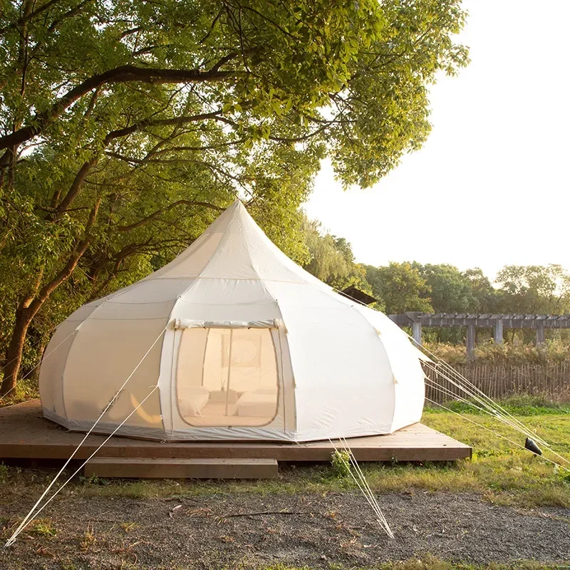 

Lotus Belle Tents With Cloud Roof Vent for Glamping Double-layerWater drop tent Rain & Sun Protection 4M 900D Oxford Dome Yurt