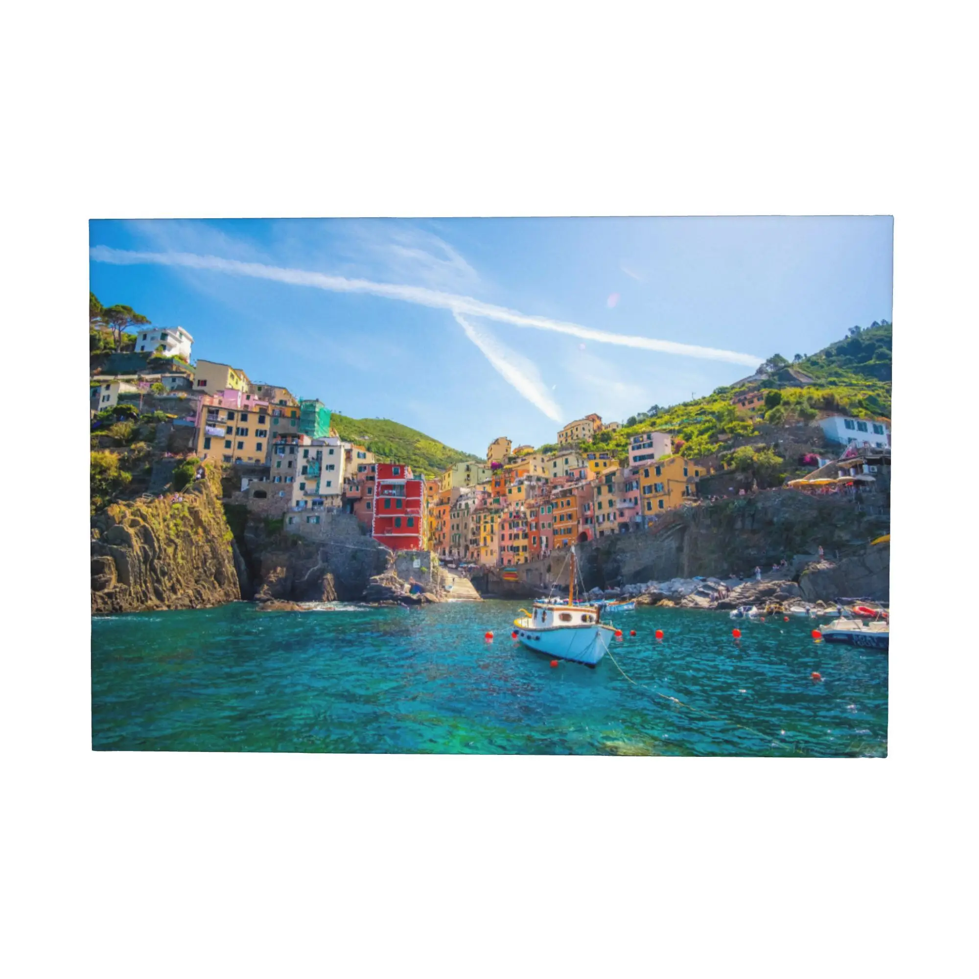 نمط البحر الأبيض المتوسط إيطاليا سينك تيري القرية الساحلية المشهد خليج المشهد العائمة مؤطرة قماش ملصق جدار ديكور #1