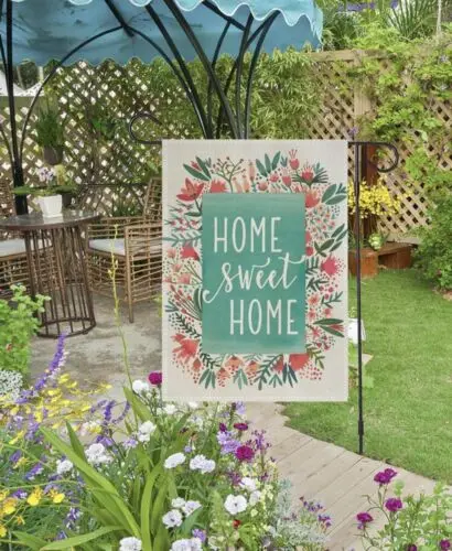 Floral Home Sweet Home Spring Burlap Garden Flag 12.5