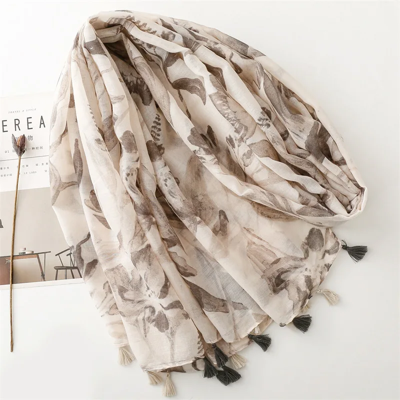 الفاخرة القطن الكتان الشعور المرأة فسكوزي وشاح الصيف شاطئ شال مصمم شرابة الباشمينا مسلم الحجاب التفاف سيدة