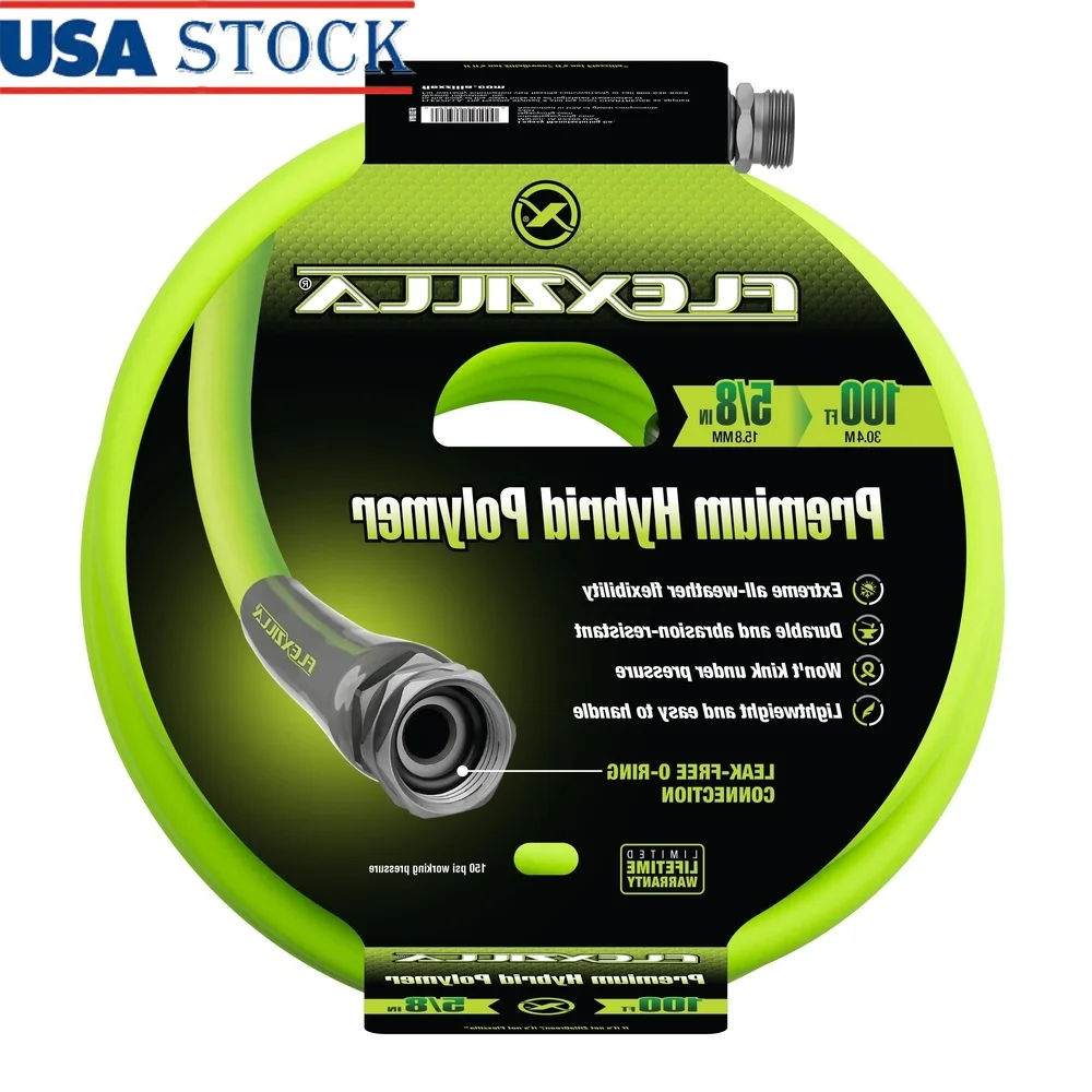

5/8in x 100ft Garden Hose Flexible Hybrid Polymer Lightweight Abrasion Resistant Leak Free O-ring UV Resistant Durable Garden