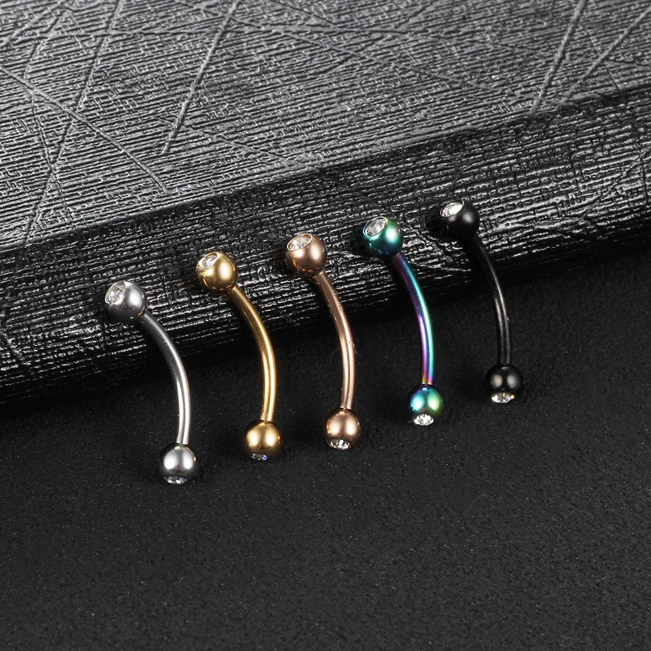 Piercings de acero CZ para cejas y plátano, anillo para labio, barra curva, cartílago del ombligo, pendiente de hélice Daith, joyería Unisex, 1 ud.
