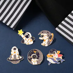 Astronaut Enamel Pins Planet Rocket Whale Star Moon Galaxy Coffee Metal Brooches Badges Pins up Gift for Space Lover