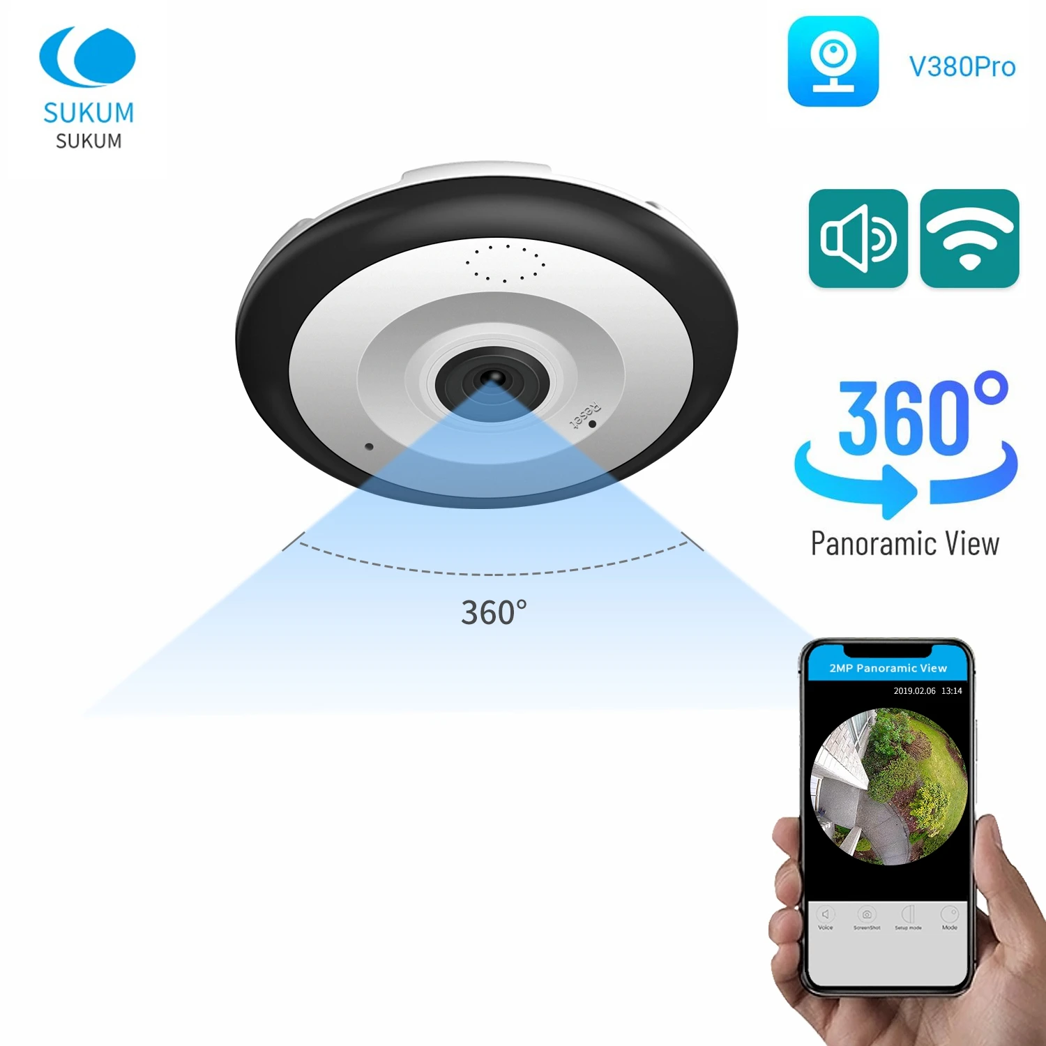 

5MP V380 Pro Fisheye Wifi Mini Camera 360 Wide Angle CCTV Two Ways Audio Wireless Security Home Panoramic Camera