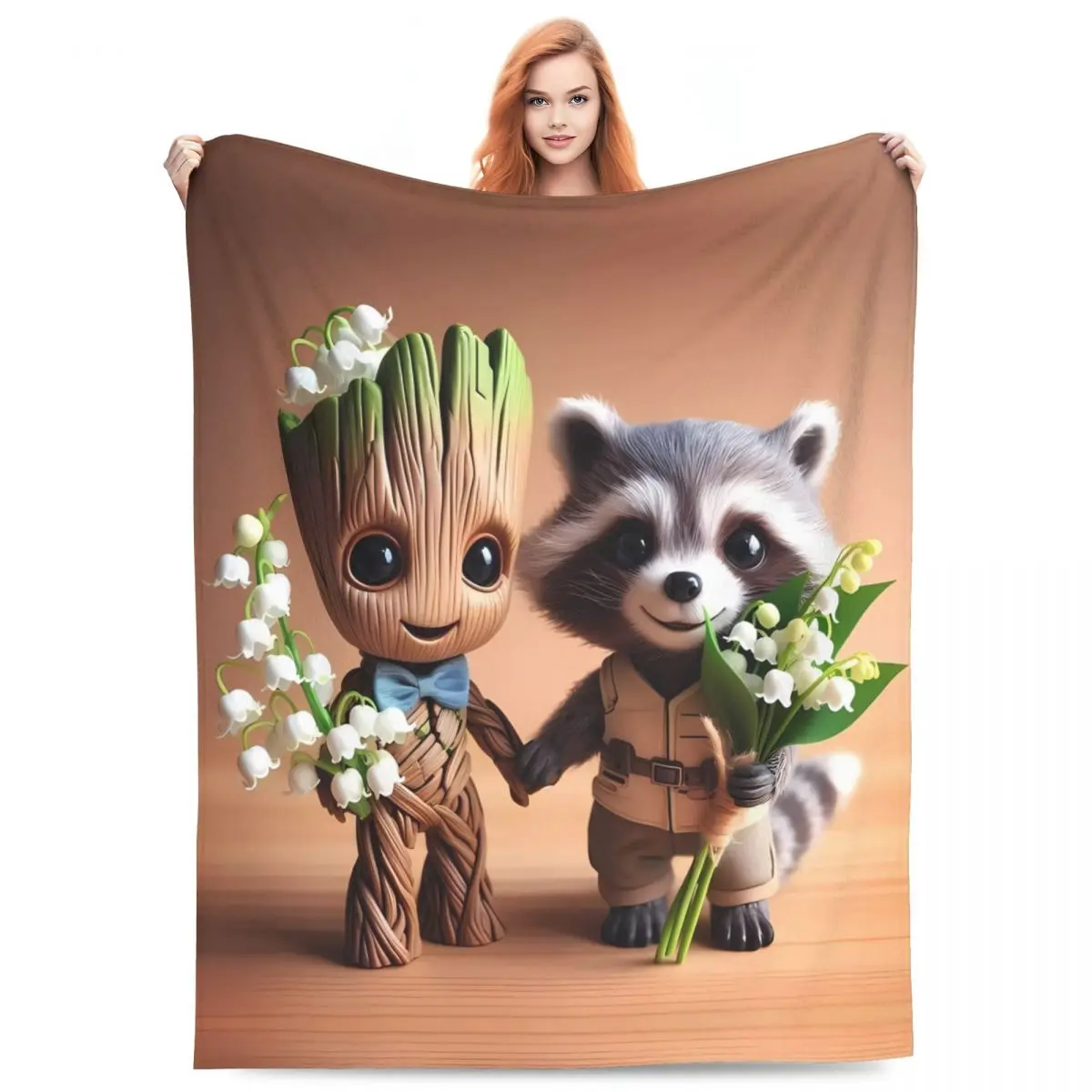 Guardians Of The Galaxy Groot Rocketraccoon Flannel BlanketsWarm Soft Throw Blanket for Camping Graphic Bedspread Sofa Bed Cover