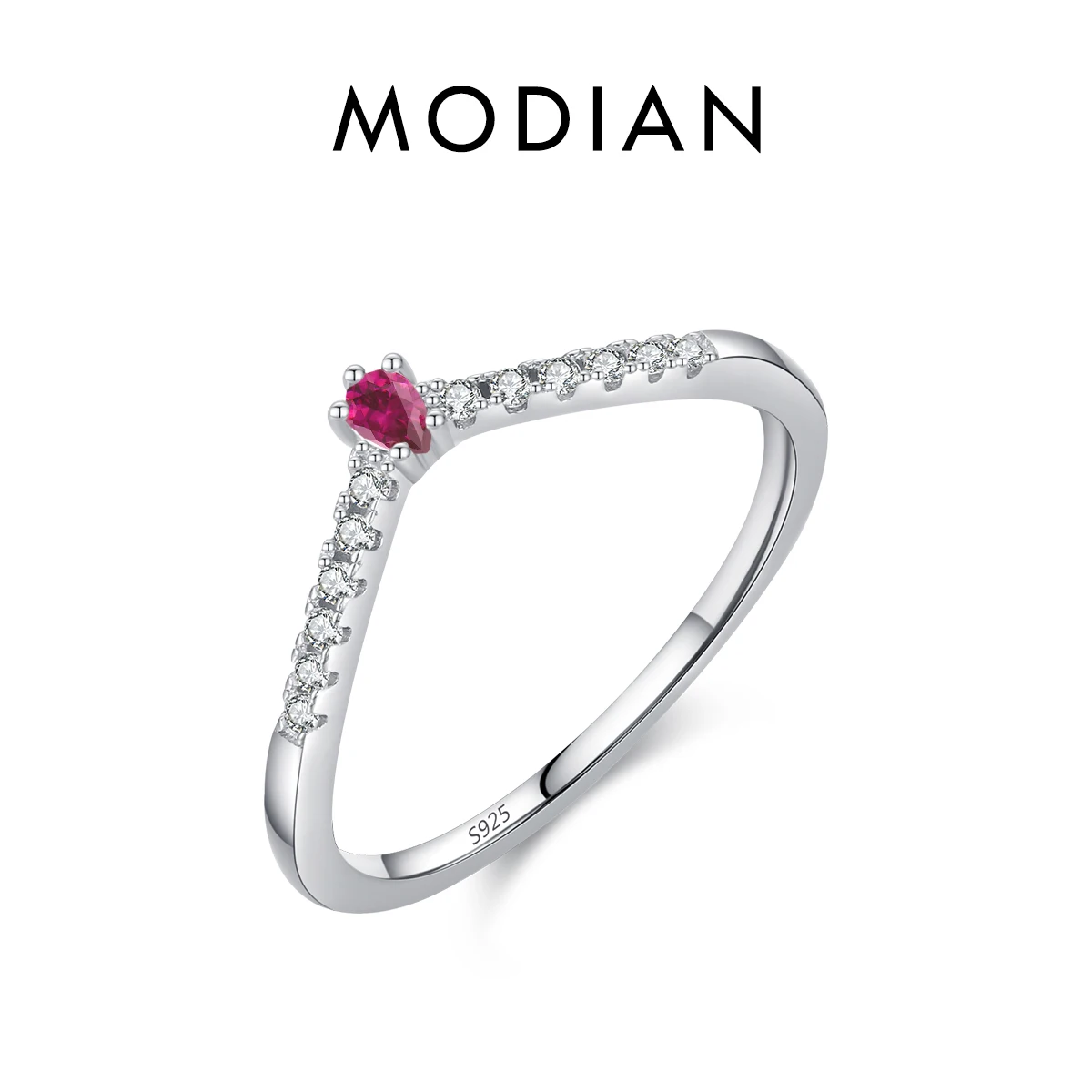 Modian 925 Sterling Silber Einfache Pfeil Form Stapelbar Trendy Ring Regenbogen Farbe Zirkon Elegante Finger Ringe Für Frauen Schmuck