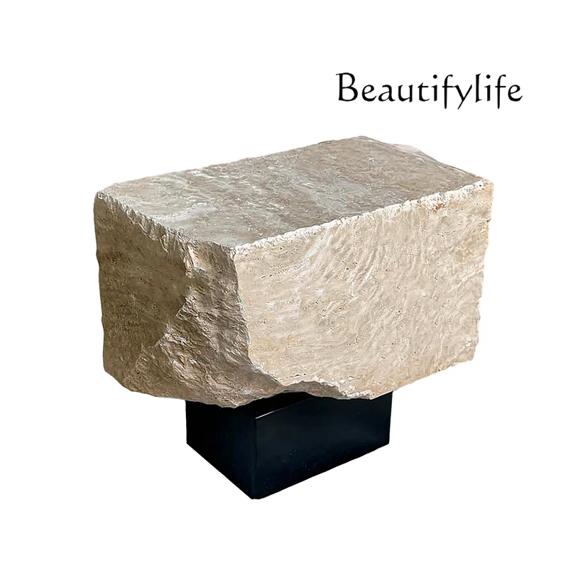 Wabi Sansan natural travertine edge few designer rectangular living room sofa side table marble bedside table