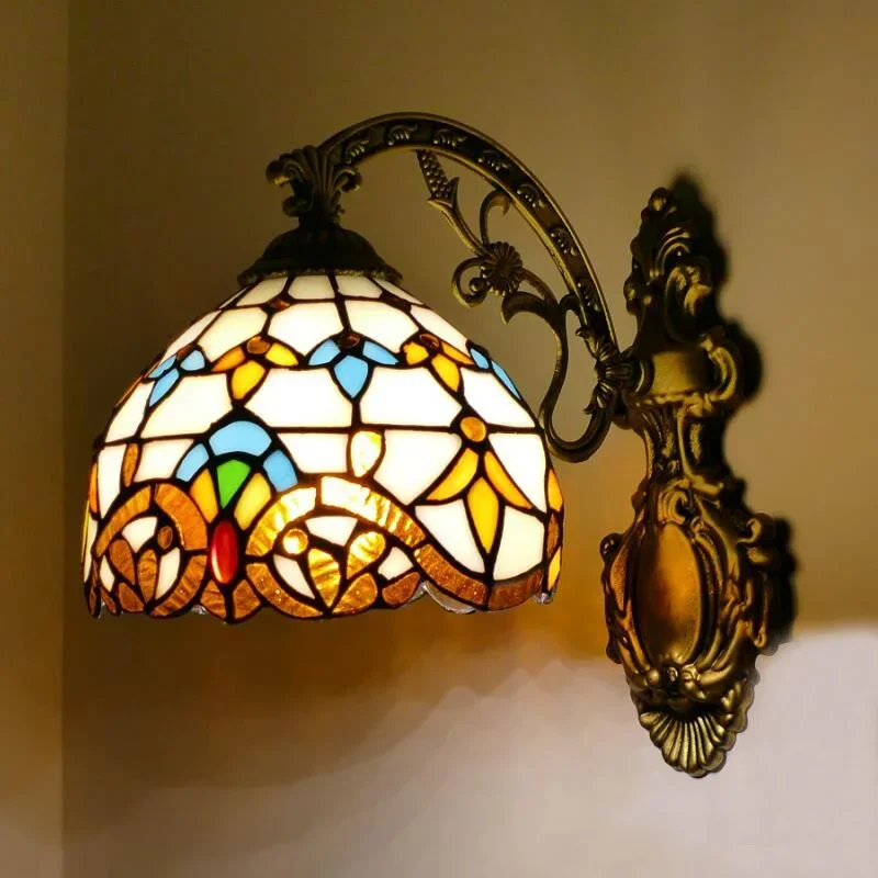 European Retro Colored Glass Wall Lamp Bedroom Bedside Lamp Hotel Living Room Corridor Staircase Decorative Atmosphere Lighting