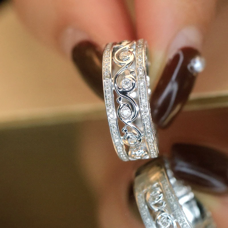 LUOWEND 100% 18K White Gold Rings Fashion Elegant Design Real Natural Diamond Engagement Ring for Women High Anniversary Gift