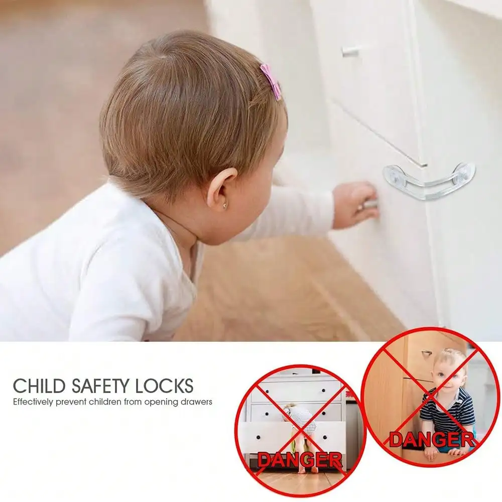5pcs/10pcs Baby Proof Drawer Locks - Multipurpose Transparent Invisible Safety Locks, Soft Silicone Strap Cabinet Latches