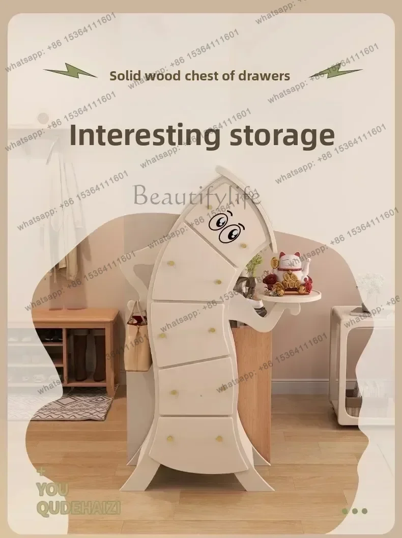 Solid Wood Fork Waist Chest of Drawers Living Room Bedroom Storage Cabinet Robot Light Luxury Modern Locker Crooked Cabine