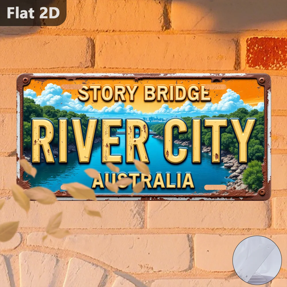 2D Flat, 1pc, Only for Decoration Decor, Outdoor Signs & Wall Decor (30.48cm X 14.99cm), Tin Sign Story Bridge, Australia, Re