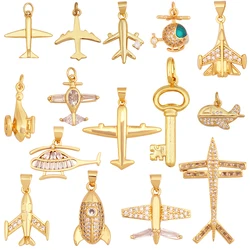 Jet Airplane Helicopter Aircraft Charm Pendant,Real 18K Gold Plated Necklace Bracelet Earring Summer Beach Jewelry Supply K72