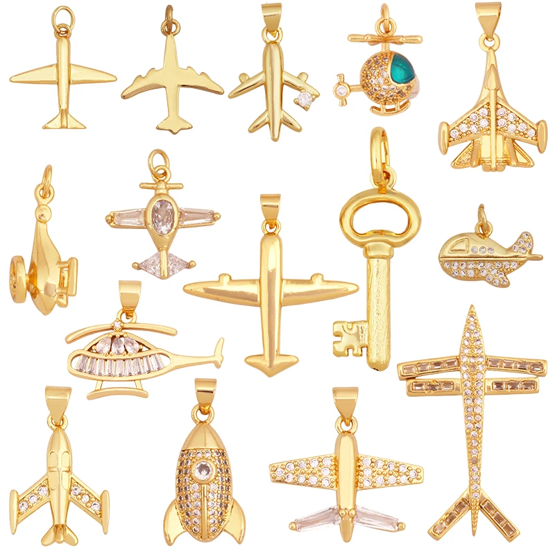 Jet Airplane Helicopter Aircraft Charm Pendant,Real 18K Gold  Plated Necklace Bracelet Earring Summer Beach Jewelry Supply K72