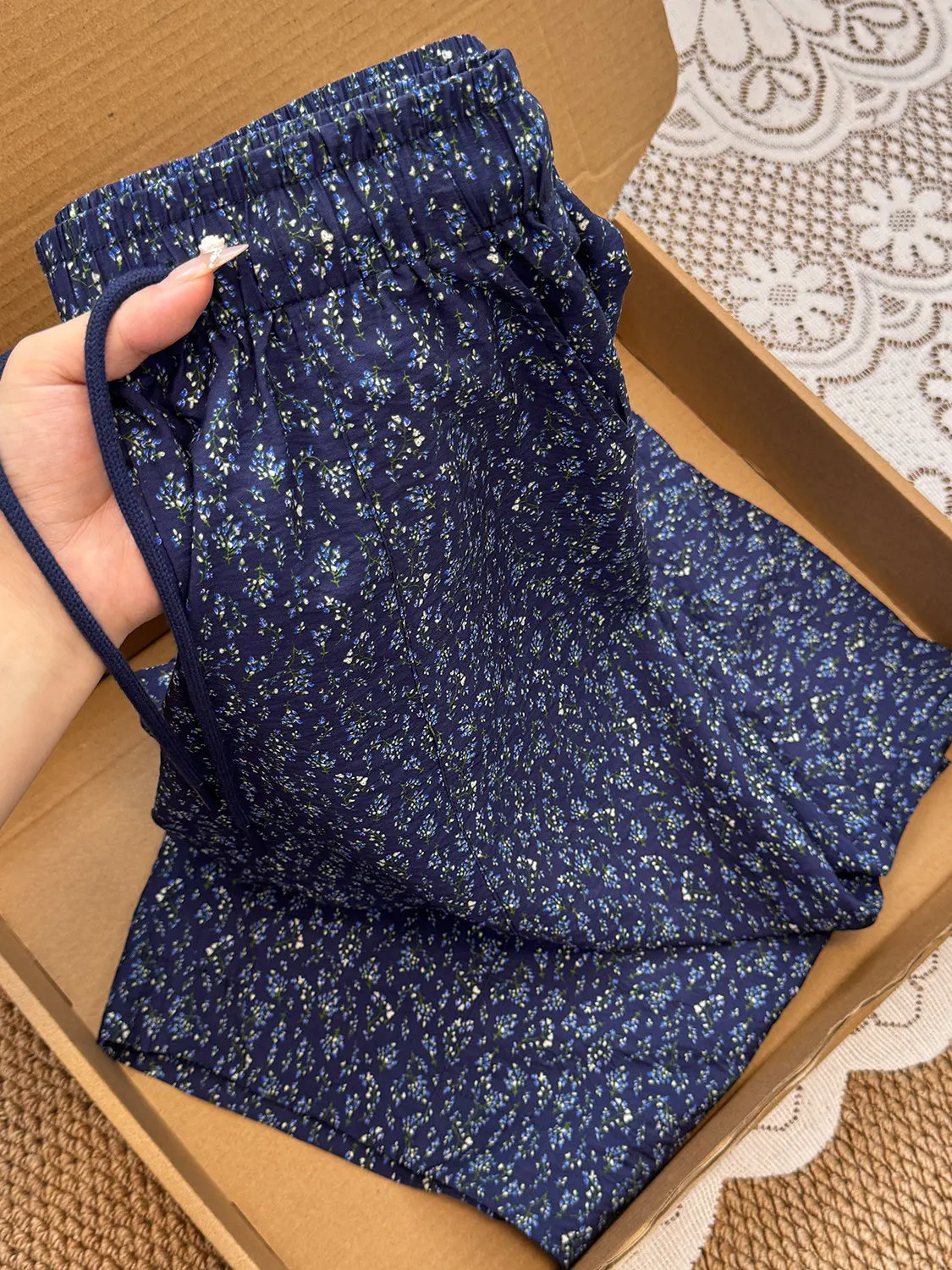 

High-End Fashion Retro Floral Casual Pants Elastic Waist Drawstring Wide Leg Harlan Summer Leisure Straight Tube Trousers