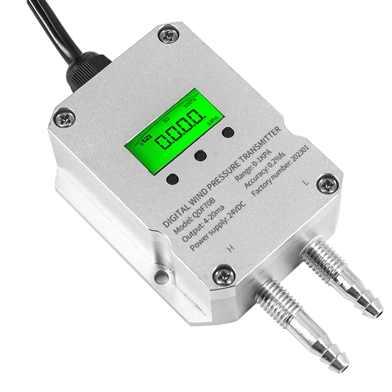 Transmissor de pressão de ar industrial, sistema hvac, display lcd-30-300kpa, micro transmissor digital de pressão diferencial de gás eólico
