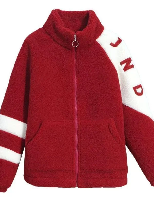 Thiened-abrigo de algodón y terciopelo de cordero para mujer, abrigo de algodón con bordado de letras y cuello alto, corte holgado coreano, largo, Sve