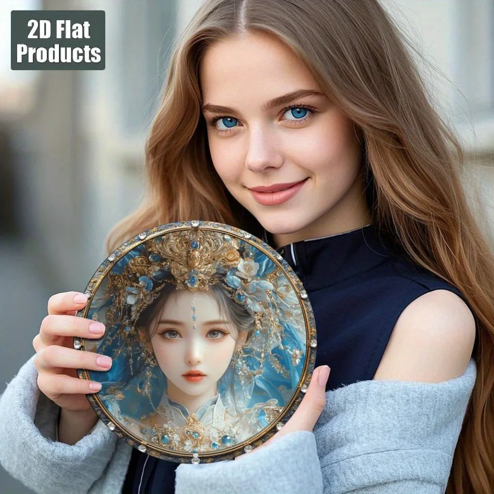 2D أنيمي نمط أنثى جدار الفن 8x8 بوصة جولة الألومنيوم ديكور الأزرق الذهب خوذة-المنزل المطبخ مقهى غرفة الديكور عطلة Gif #3