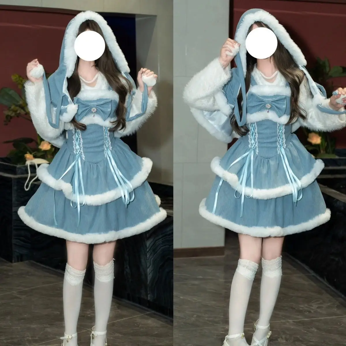 فستان لوليتا دوج قصير الخصر JSK لعيد الميلاد والعام الجديد مع عباءة شال للنساء ملابس أنيقة على الطراز القوطي