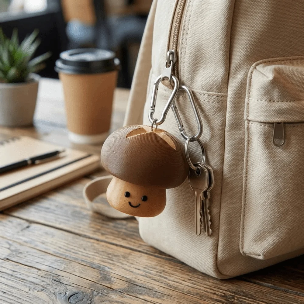 Quiet Keyboard Press 3D Printed Mushroom Clicker Keychain Compact Design Portable Pocket Size Key Ring Wear-Resistant