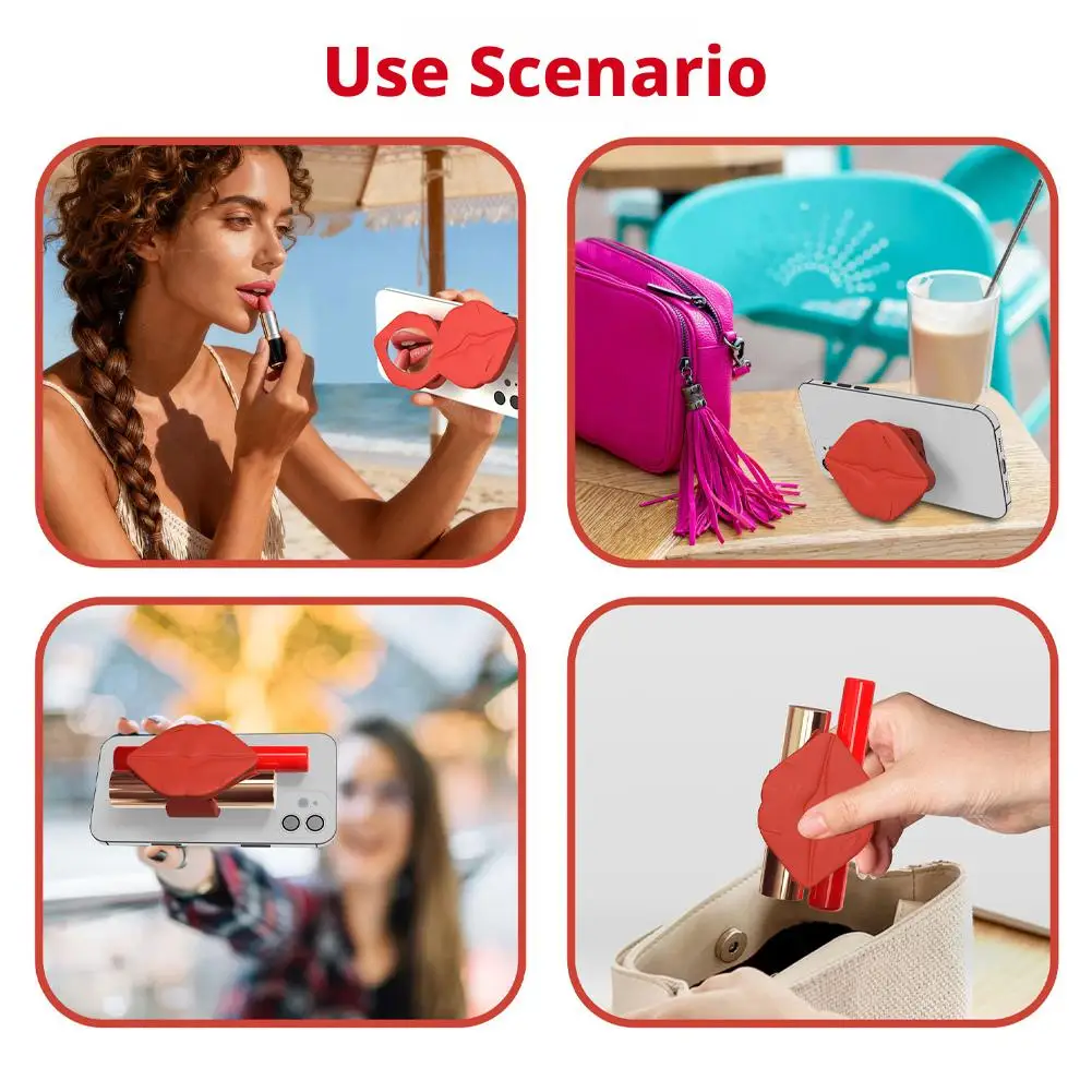 3-in-1 Lip-Shaped Phone Grip with Mirror, Socket Stand , and Lipstick Holder - A Fashionable Accessory for Women Works with iPho