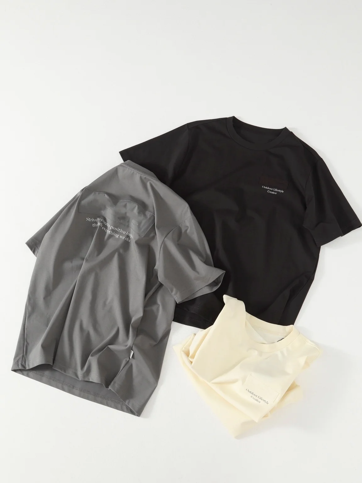 Japanese Street Style Outdoor Breathable Short Sleeve T-Shirt Cool Sensation Tech Fabric Patch Letter Mountain Design
