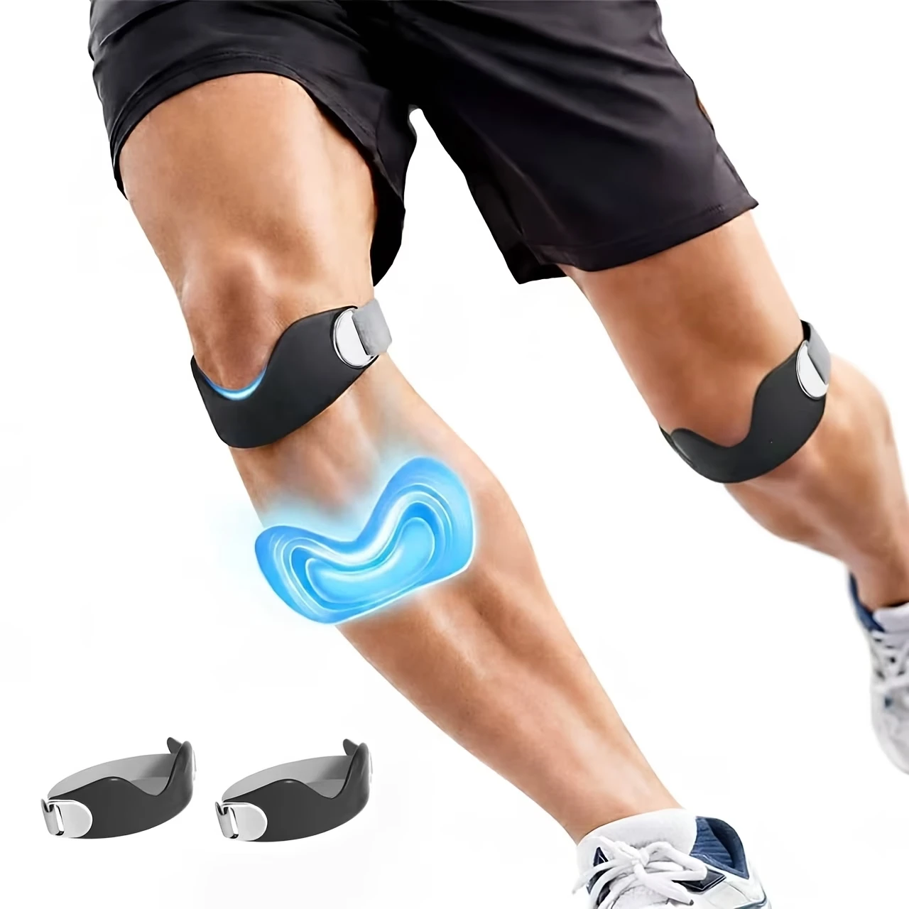 2-Pack Patella Straps with Adjustable Metal Buckle, Non-Slip Silicone Compression Patellar Tendon Support, Knee Brace for Running, Jump Rope, Badminton, Mountaineering, Unisex Shock-Absorbing Compression Patella Support Band