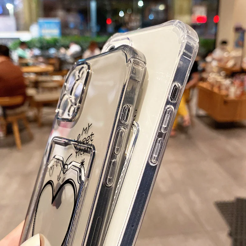 Love Heart Card Holder Phone Case For iPhone 14 Pro Max Case iPhone 11 15 13 12 Pro Max XR XS X 7 8 SE Photo Pocket Wallet Cover