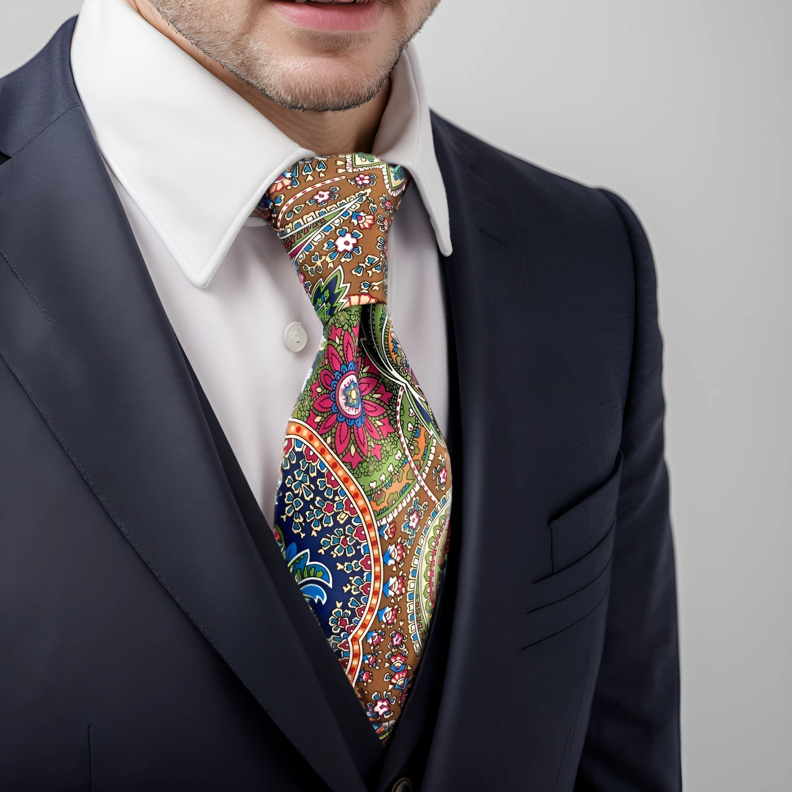 U31 Multicolor Geometric Mens Necktie Silk Fashion Printed Handmade Designer for Ties Gift Wedding Party