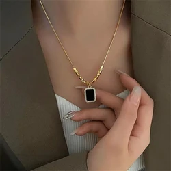 316L Stainless Steel New Fashion Fine Jewelry Inlaid Zircon Square Bead String Charm Chain Choker Necklaces Pendants For Women