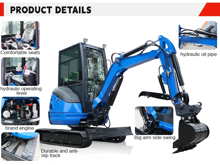 Fabrikverkauf 1-Tonnen-Minibagger mit Hydraulik, Dieselmotor, EPA-zertifiziert, Raupenbagger für Garten und Landwirtschaft, kleiner Bagger, Preis individuell anpassbar – Detail 3