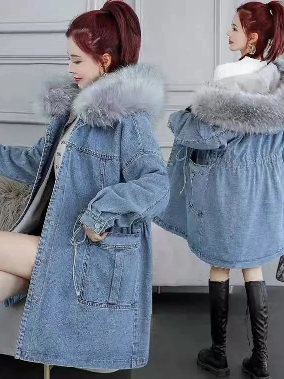 

Женская утепленная джинсовая куртка на флисовой подкладке, осенне-зимняя, новая модель, корейский стиль, большие размеры, свободный крой, модная, универсальная