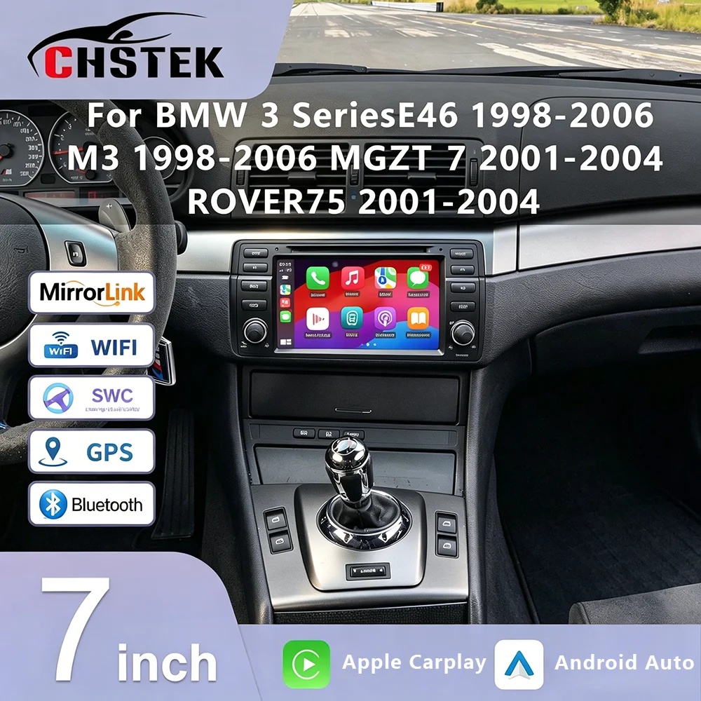 CHSTEK Wireless CarPlay Android 13 Car Radio For BMW 3 Series E46 M3 316i 318i 1998-2007 Rover 75 Bluetooth GPS 4G WIFI Head Uni