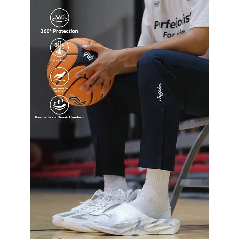 2026 New Sporty Trousers Zipper Woven Cuffed Nine-Piece Basketball Training Fitness Quick Dry Running Youthful Elastic Fiber
