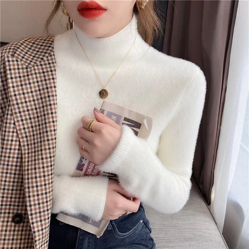 Autumn Winter Thick Sweater Women Knitted Ribbed Pullover Sweater Long Sleeve Turtleneck Slim Jumper Soft Warm Pull Femme 2024