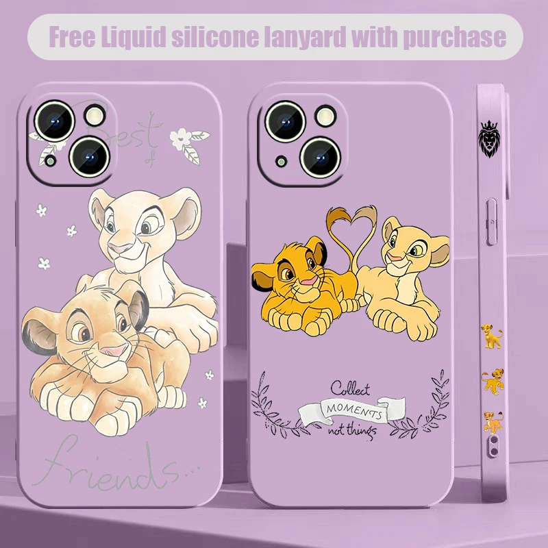 Disney Lion King Phone Case For iPhone 15 14 13 12 11 Pro Max Mini X XR XS SE 8 7 Plus Liquid Left Rope Soft Capa Cover Funda