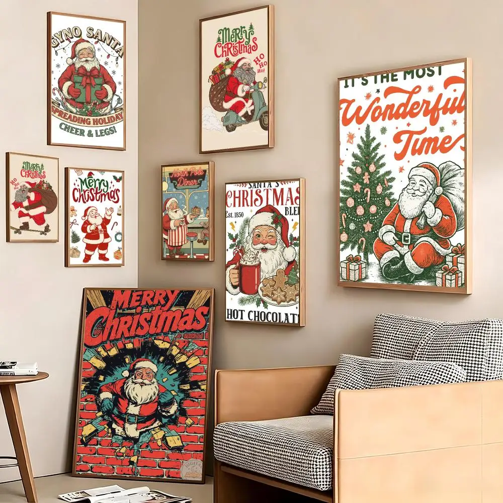 Merch Santa Claus and Christmas Poster Pegatina artistica HD autoadhesiva impermeable para salon dormitorio