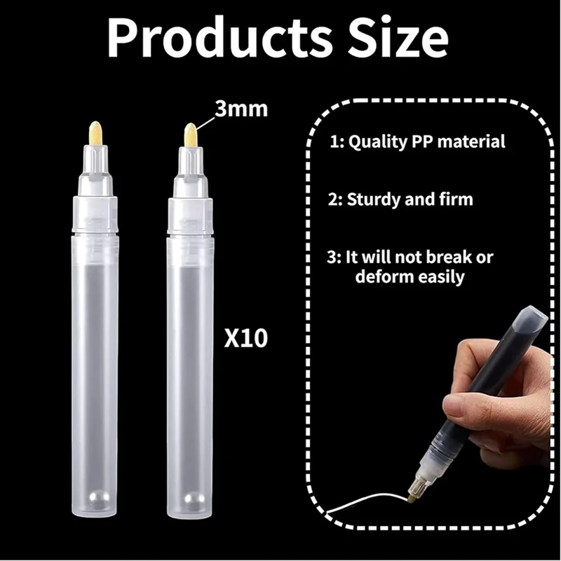 10Pack 3Mm Empty Fillable Blank Paint Touch Up Pen Markers, Round Tilted-Head Paint Marker Pens For Art Painting Crafts