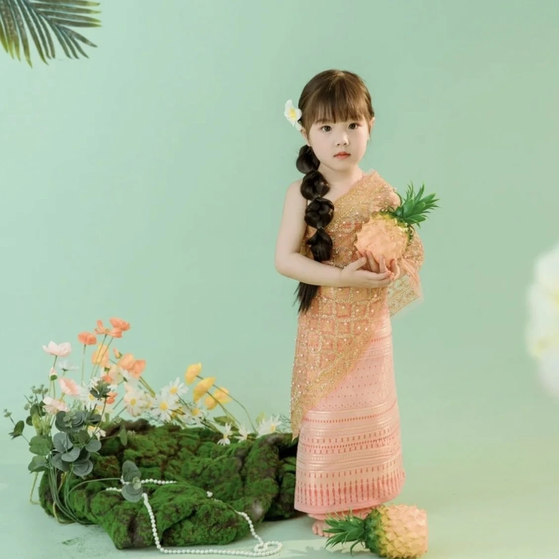 

Thailand Myanmar children Dai clothing set Thai Traditional Clothing for girl Stage Performance National Outfit Ethnic Costume