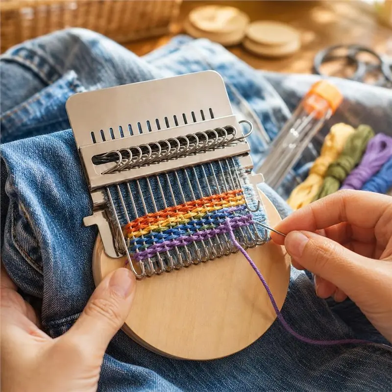 TFORU-Mini Darning Kit Clothes Repair Tool Weaving Machine For Visible Mending Needles And Colorful Threads