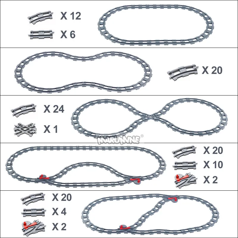 MARUMINE 25PCS/32PCS treno ferroviario creatore di binari blocchi di costruzione parte tracce di costruzione Kit modello di assemblaggio regalo di natale per bambini