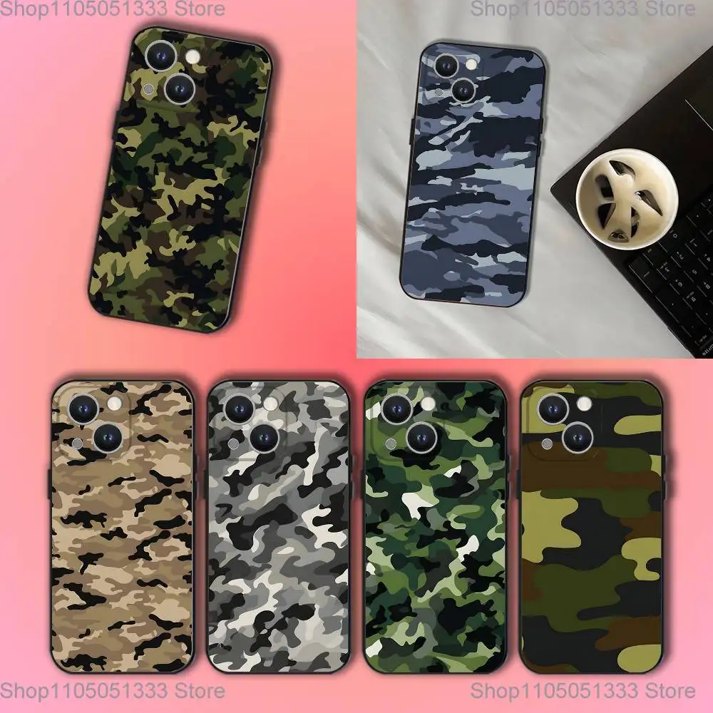 

Fashion Camouflage Phone Case For iPhone 17,16,15,14,13,12,11,Pro,XS,Max,XR,Plus,E,SE4,Mini Black Soft Cover