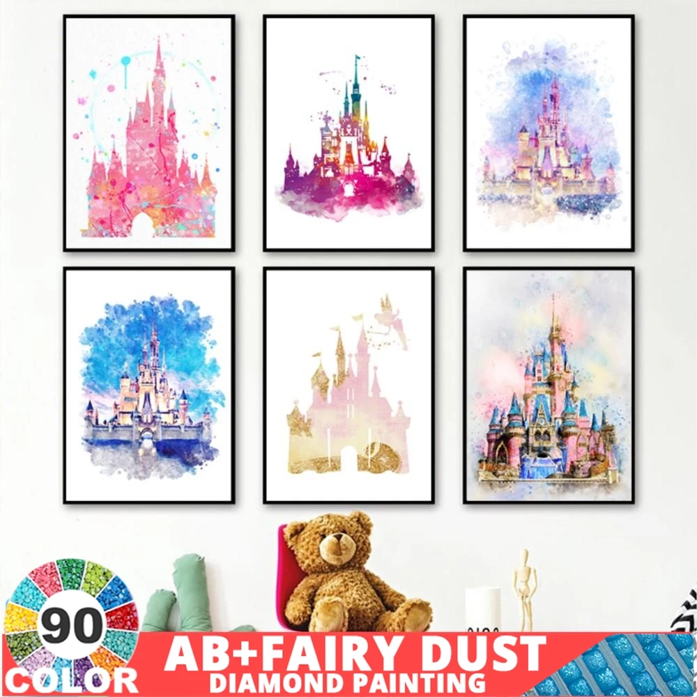 90 Colour AB Fairy Dust Disney Castle Magic Kingdom Cartoon Northern Lights Diamond Painting DIY Set Crafts Gift Home Decor