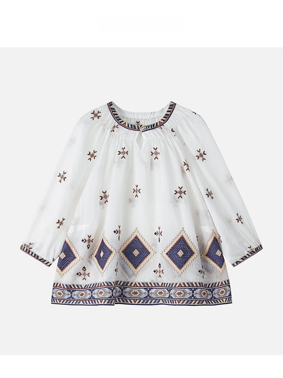 

Женская весенняя модная блузка JINGJING2025 Morning Wave: Свободный крой, дышащая, этнический стиль, смесовые волокна, вышивка