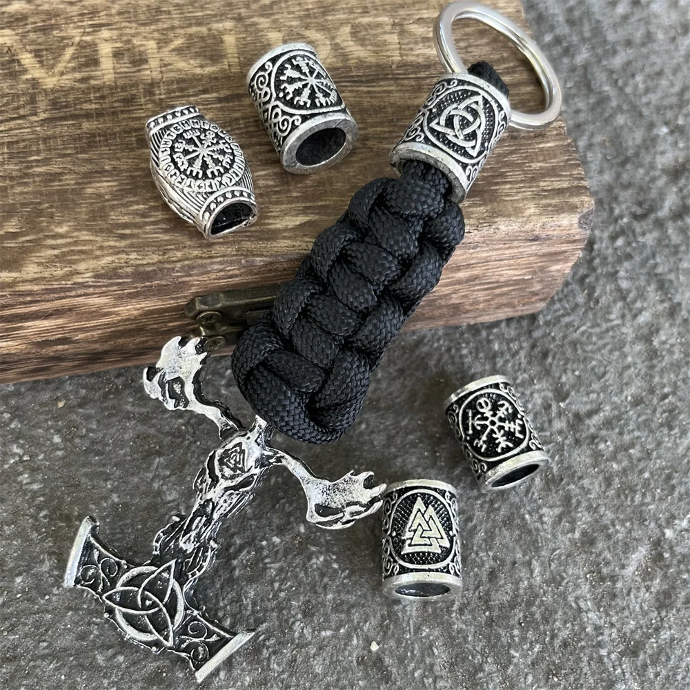 Nostalgia 1Pcs Odin Goat Ram Thor Hammer Valknut Trinity Symbols Viking Keyring Dropshipping