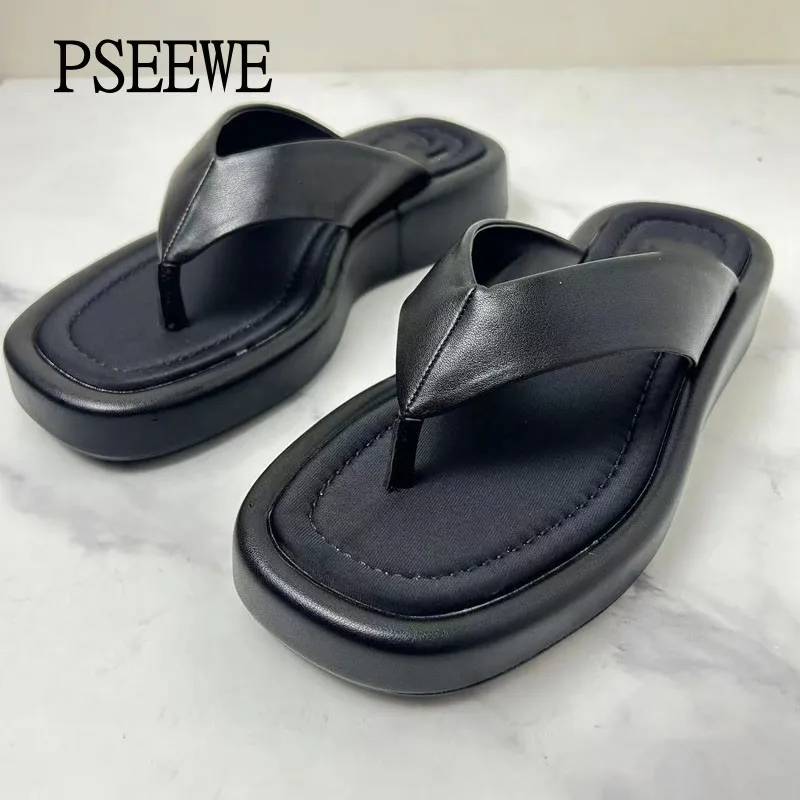 

PSEEWE 2024 Black Women Sandals Summer Fashion Flip flops Slippers Women Shoes Thick Bottom Open Toe Shoes For Woman Slippers